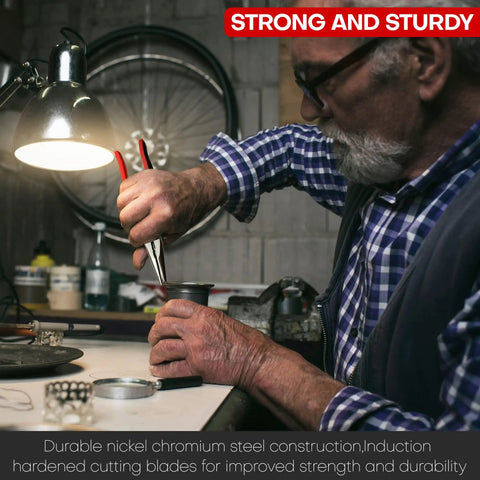 Electrician using Powerful Lineman's Pliers With Wire Stripper And Crimper, Heavy Duty High Leverage Eight And A Half Inch Pliers in workshop