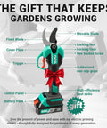 Cordless 20v Brushless Electric Pruning Shears With Dual 20ah Batteries And Sk5 Steel Blades Make Snipping Garden Limbs A Smooth Piece Of Cake Up To 14 Inches Easily with labels for features.