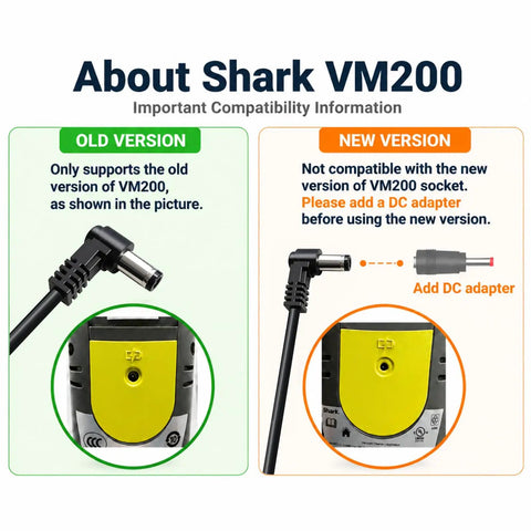 About Shark VM200 compatibility information, old and new versions highlighted for Reliable Jorueou Charger Compatible With Shark Vacmop Vm200 Vm190 Vm20026 10.8V Lithium Ion Battery Adapter.