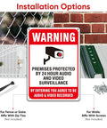 Two Pack Heavy Duty Aluminum Security Warning Signs For Your Property Hella Bright Reflective Red And White Surveillance Notice installation options on various surfaces.