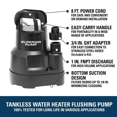 Tankless Water Heater Descaler Pump Kit With Non Toxic Descaler Solution Deluxe 3.5 Gallon Pail Includes 1/6 HP Pump