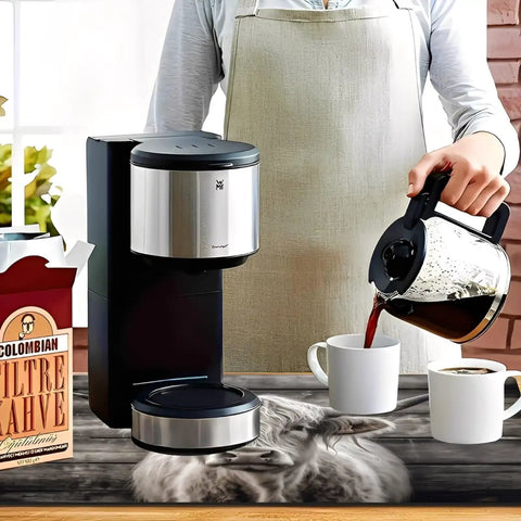 Person pouring coffee over absorbent coffee machine mat for kitchen countertop 11.8 by 17.7 inches non slip drain mat
