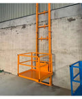 Heavy Duty Electric Lift Platform Table Warehouse Workhorse Kickass Cargo Cart 880 Pound Capacity shown in orange steel design.