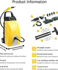 CUTPOIY 2500W High Pressure Steam Cleaner with six accessories and product information layout, including dimensions and tool uses.