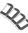 Heavy Duty 6 Inch C Clamp Set Built Tough For Woodworking Welding And Building Projects With 3 Inch Throat Depth And Rust Resistant Coated Iron C Clamps For Real World Jobs, showing four black C clamps aligned diagonally with iron screws.