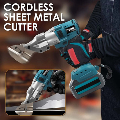 Cordless Metal Shear Cutter For Makita 18V Batteries, Brushless 360 Degree Swivel Nibbler in action with gloved hands