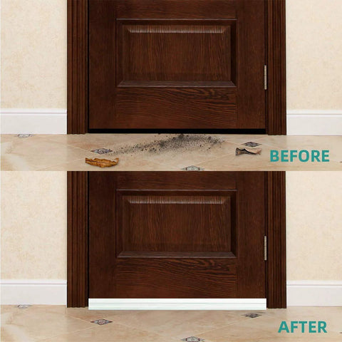 White under-door draft stopper with adhesive sweep, 2 in wide by 39 in long, installed beneath the door