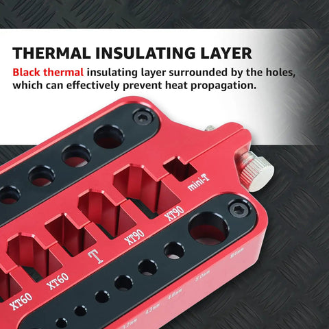 Heavy Duty Red Aluminum Soldering Jig And Welding Station Plate For Rc Connectors Xt60 Xt90 Deans And Banana Plugs with thermal insulation.