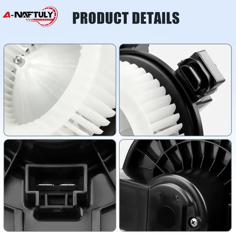 Close-up of AC Blower Motor Fan Replacement for Ford Edge, Fusion, Honda Pilot, Accord, Odyssey, CRV, Dodge Ram 1500 Avenger Caliber, Jeep Patriot Compass, Lincoln HVAC Heater Blower Motor 700203 Keep Your Ride Cool And Comfortable showing motor housing and fan blades