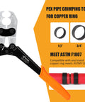 PEX Crimping Tool For One Half And Three Quarter Inch Copper Rings With Go No Go Gauge Meets ASTM F1807 Standard