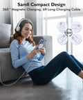 Woman using Fast Magnetic Wireless Charger Kit For iPhone 17 16 Pro Max Plus with 6 ft cable for on-the-go power.