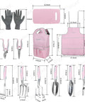 Pink 12 Piece Garden Tool Set With Aluminum Hand Tools Non Slip Handles Includes Kneeling Pad Apron Gloves And Organizer Bag