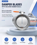 Premium Stainless Steel Air Duct Damper Featuring A Sharp Three Way Adjustable Backdraft Valve For Zero Sweat Exhaust Fan Ventilation And Pro Level Hvac Setup with silicone rubber seals.