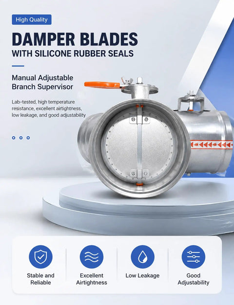Premium Stainless Steel Air Duct Damper Featuring A Sharp Three Way Adjustable Backdraft Valve For Zero Sweat Exhaust Fan Ventilation And Pro Level Hvac Setup with silicone rubber seals.