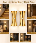 2 Pack Rechargeable Wall Sconces with Motion Sensor and Magnetic Mount mounted in stairway and hallway, providing warm glow for dark areas.