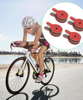 Cyclist riding, inset shows Bike Disc Brake Pads Resin Bonded Semi Metal For Smooth Quiet Braking Replacement Kit For Mountain Bikes
