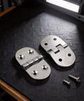 Two Pack Heavy Duty Oval Hinges in 316 Stainless Steel for Outdoor Cabinets, Boat And RV Doors, Marine Grade, Corrosion Resistant, Smooth Quiet Operation, Built Tough For Harsh Environments. Two oval hinges with screws