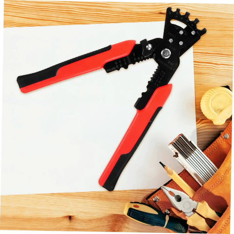 Badass Heavy Duty Wire Stripper And Crimper Pliers With Slick Bending Jaw Pro Grade Electrician Gear on a wooden surface.