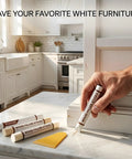 Make Your Furniture Look Spotless Straight Up With Premium White Wood Repair Wax Sticks And Seamless Wood Filler Putty To Hide Scratches Cabinet Gouges Fast DIY Kit with wood filler sticks on countertop.