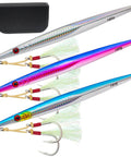Three Pack Saltwater Jigging Spoons Set 160g Deep Sea Glow Lures With Assist Hooks For Tuna Bass Dogtooth Grouper 21cm Length