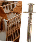 4 Pack Spring Loaded Latch Kit For Crib And Bed Rails next to a wooden crib setup.