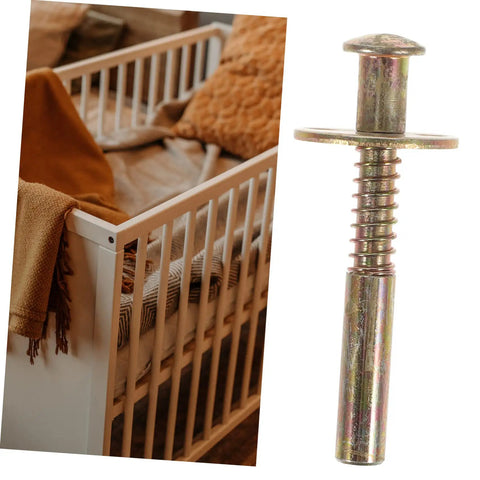 4 Pack Spring Loaded Latch Kit For Crib And Bed Rails next to a wooden crib setup.