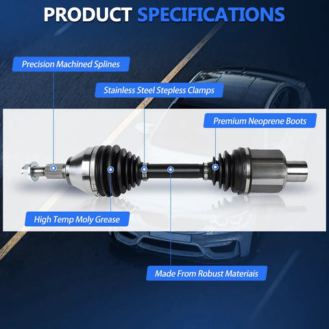4WD CV Axle Front Left Or Right For Ram 1500 2012 To 2025 Replacement Shaft Heavy Duty 4x4 Vehicle Front Axle Direct Fit Durable Steel Construction Smooth Operation Easy Install Long Lasting Performance, front view