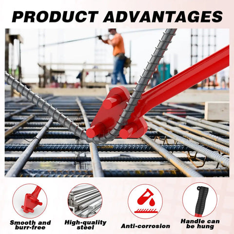 Heavy Duty Reverse Head Rebar Bender For 5/8 Inch Metal Rods bending rebar on construction site with smooth steel rods visible.