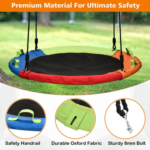 Saucer Swing 40 Inch Circle Disc With Adjustable Straps 900 Lb Weight Capacity Multicolor Backyard Outdoor Swing For Kids