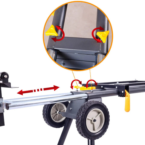 Lightweight Universal Miter Saw Stand With 330 Lb Capacity, adjustable extension, quick-release brackets detail, Model WK-MS050B