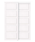Five Panel Sliding Closet Door Kit With Track And Floor Guide No Fuss Install For 60 By 80 Inch Openings White MDF Doors With Smooth Glide