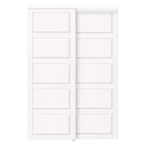 Five Panel Sliding Closet Door Kit With Track And Floor Guide No Fuss Install For 60 By 80 Inch Openings White MDF Doors With Smooth Glide