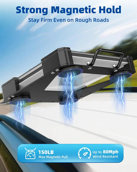 Mini Magnetic Roof Car Mount For Satellite Antenna Aluminum Frame With 3.5mm Acrylic Shield on metal roof, strong magnets visible