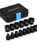 Low Profile Nano Impact Socket Set For 3/8 Inch Drive Metric Tools 6mm Through 19mm Cr-Mo Steel in case with black phosphate finish