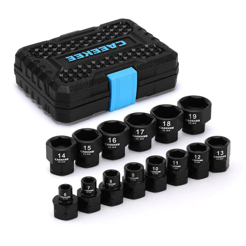 Low Profile Nano Impact Socket Set For 3/8 Inch Drive Metric Tools 6mm Through 19mm Cr-Mo Steel in case with black phosphate finish