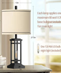Set Of 2 Dope Farmhouse Table Lamps With USB Ports And Charge Jacks, 27.5 Inch Tall Bedside Lights, shown in living room setting