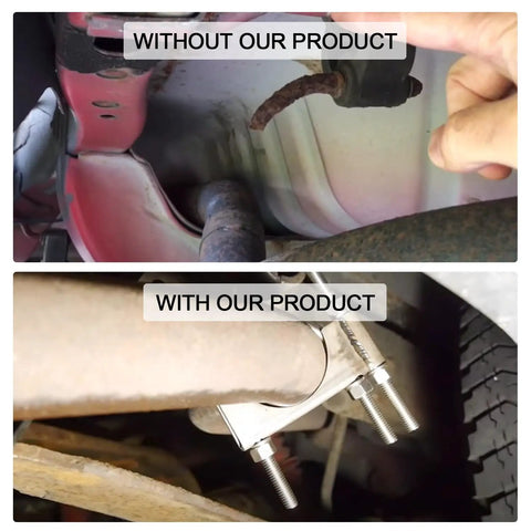 2 Inch Universal Exhaust Clamp With Heavy Duty Hanger For Auto And Truck Systems installed on exhaust pipe