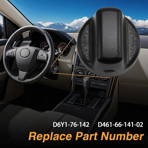 Dashboard view showing Ignition Key Knob With Inner And Outer Push Switch Upgraded Start Button for Mazda CX9 CX7 RX8 MX5 Miata.