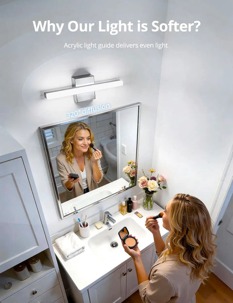 Sleek Over Mirror Vanity Light Fixture 16 Inch Chrome LED Bar 9W Cool White 6000K Non Dimmable Bathroom Wall Light For Makeup And Grooming