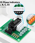 Close-up of ULN2003 driver board with LED indicators, part of 28BYJ-48 Stepper Motors With ULN2003 Driver Boards For Arduino And Raspberry Pi.