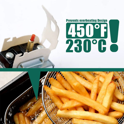 High Limit Fryer Thermostat Switch 450F 230C With One Quarter Inch Thread Male Port Compatible With Pitco Fryers And VF35 SG14 SG18 35C Plus 45C Plus Safety Cutoff Sensor Durable Replacement Part For Commercial Fryers High Temperature Safety Switch with image showing fries in fryer.