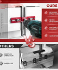 Doweling Jig For Cabinet Hardware And Knob Or Pull Templates Pro Grade Self Centering Punch Locator Precise Woodworking Drill Guide Aluminum Alloy Construction Anti Rust Easy DIY Cabinet Setup in use for precise drilling.