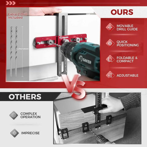 Doweling Jig For Cabinet Hardware And Knob Or Pull Templates Pro Grade Self Centering Punch Locator Precise Woodworking Drill Guide Aluminum Alloy Construction Anti Rust Easy DIY Cabinet Setup in use for precise drilling.