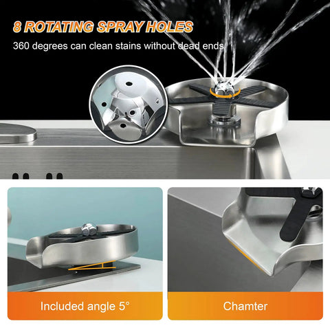 Cup Rinser For Kitchen Sink With 360 Degree Rotating Jet And Eight Water Outlets Glass Rinser Faucet Attachment Bottle Washer