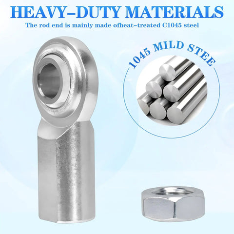Three Eighths Inch Rod End Bearings Heim Joints Set Of Four With Right Hand Female Thread And Bore Three Eighths Self Aligning High Load Capacity Low Noise Corrosion And Wear Resistant Lock Nut Bushing Assembly For Heavy Duty Linkages, C1045 steel