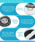Diagram showing Go Anywhere Packable Inflatable Wing With Hydrofoil details: steel D-ring, inflating valve, carbon fiber material