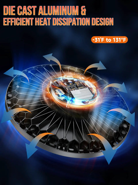 UFO LED High Bay Light 200W 28000Lm Ultra Bright High Bay Shop Light With US Plug Six Point Five Foot Cable heat dissipation