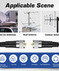 RG8X Coax Cable 2ft with PL-259 UHF Connectors for car, roof, and outdoor antennas, highlighting uses and specifications.