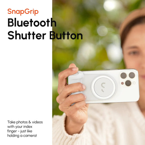 SnapGrip Pro Phone Camera Grip And Magnetic Power Bank With Qi2 Wireless Charging MagSafe Compatible Shutter Button in use