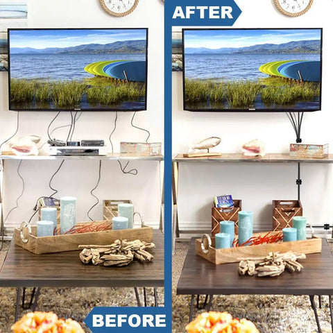 Before and after using Small Three Quarters Of An Inch Black Cable Tie Mounts With Adhesive Backing 100 Pack for cable management